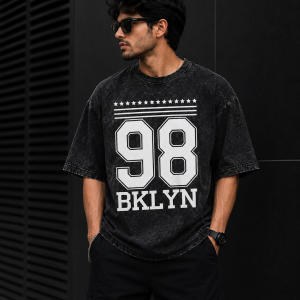 Men’s Washed Black Oversized Acid Wash Drop Shoulder T-Shirt